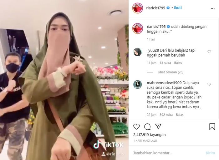 Ria Ricis ramai dihujat netizen usai main tik tok sambil pakai cadar.