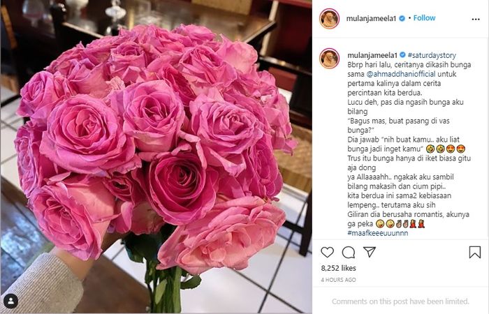 Mulan Jameela dapat hadiah bunga dari Ahmad Dhani
