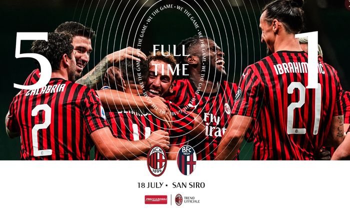 AC Milan meraih kemenangan 5-1 atas Bologna di Stadion San Siro dalam laga Liga Italia, Sabtu (18/7/2020).