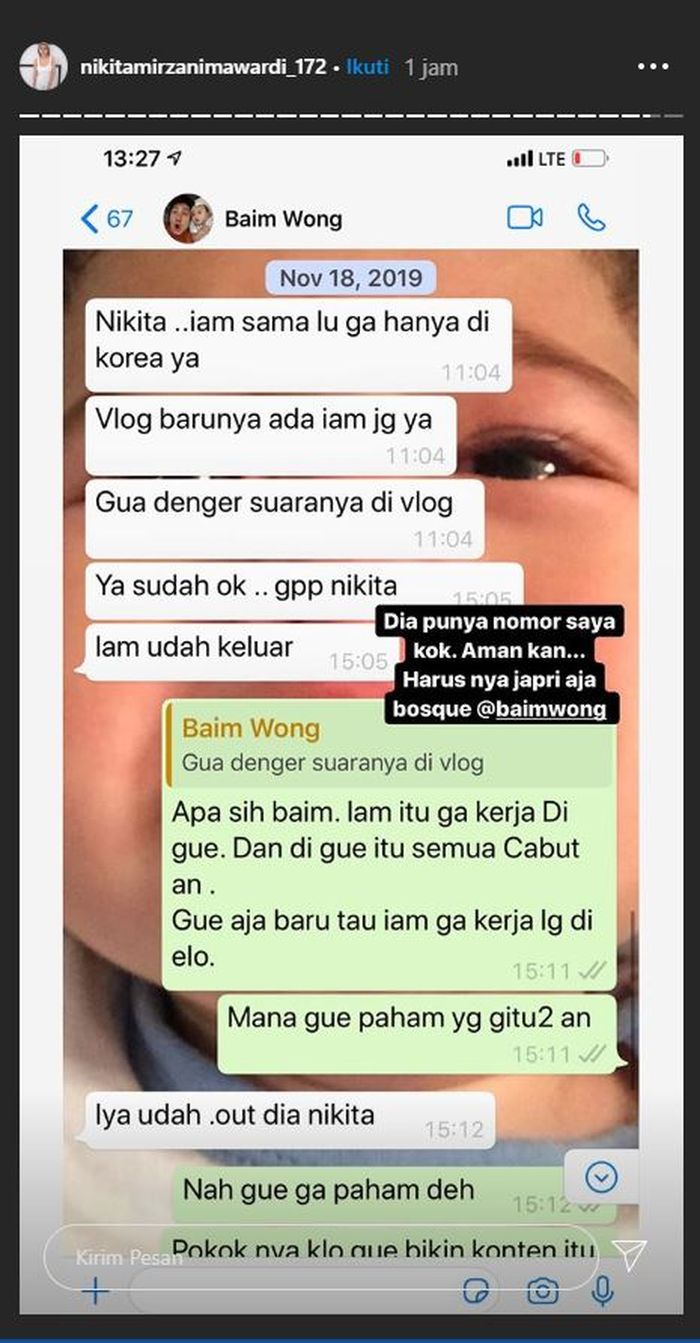Tak Puas Dengan Unggahan Baim Wong Nikita Mirzani Bongkar Borok Suami Paula Verhoeven Lewat Chat Wa Pos Kupang