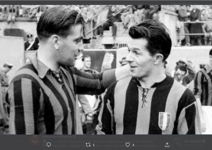 Gunnar Nordahl (kiri) dan Istvan Nyers, pelakon persaingan bomber ganas milik AC Milan dan Inter Milan di Serie A era 1950-an.