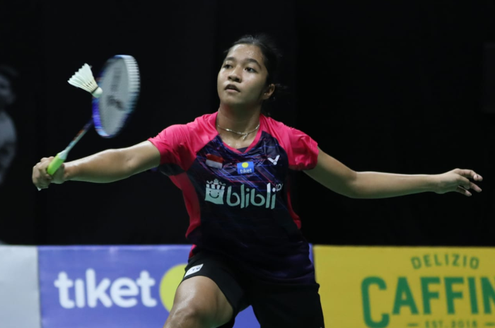 Pemain tunggal putri Indonesia, Ester Nurumi Tri Wardoyo, ketika melakukan aksi di PBSI Home Tournament pada sesi sore Rabu (22/7/2020).
