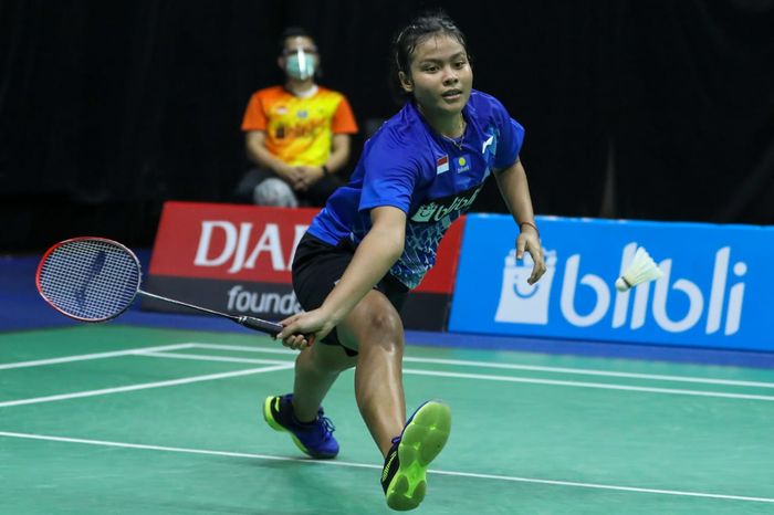  Pemain tunggal putri Indonesia,Komang Ayu Cahya Dewi saat beraksi di PBSI Home Tournament, Hall Pelatnas Cipayung, Jakarta Timur, Rabu (22/7/2020).