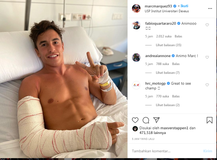 unggahan Marc Marquez yang dikomentari Fabio Quartararo