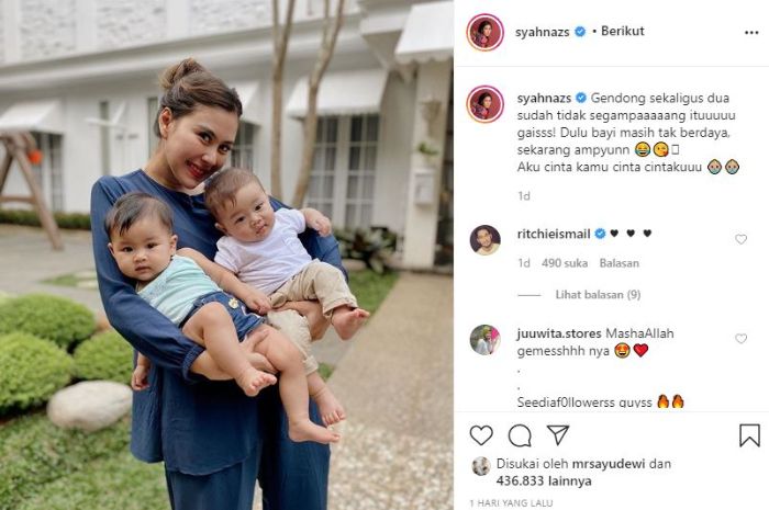 Potret Syahnaz Shadiqah gendong Zayn dan Zunaira.