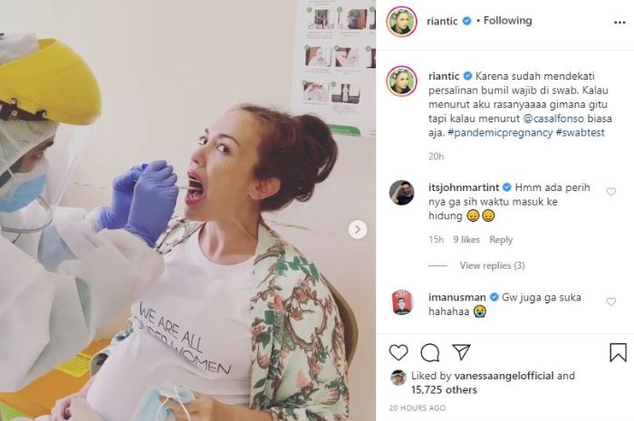 Momen Rianti Cartwright saat test swab virus coronaTangkap layar Instagram @riantic