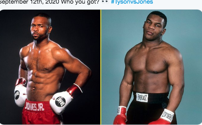 Dua legenda tinju yang segera bertarung, Roy Jones Jr. (kiri) dan Mike Tyson (kanan).