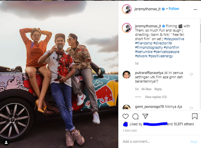Jeremy Thomas unggah foto bareng <a href='https://palembang.tribunnews.com/tag/nikita-mirzani' title='Nikita Mirzani'>Nikita Mirzani</a> dan Baim Wong.