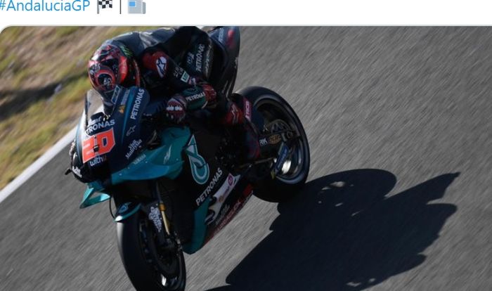 Pembalap Petronas Yamaha SRT, Fabio Quartararo, saat melakoni balapan MotoGP Andalusia di Sirkuit Jerez, Spanyol, 26 Juli 2020.