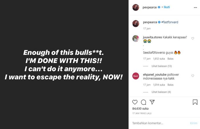 Pevita Pearce mendadak bikin netizen khawatir usai tulis postingan bernada marah