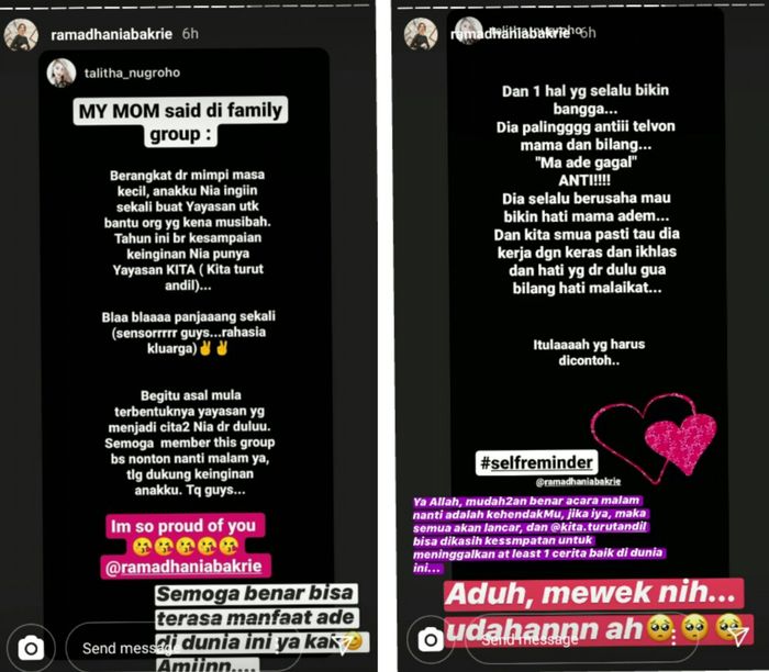 Unggahan Talitha Elizabeth Nugroho, kakak Nia Ramadhani