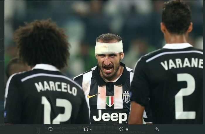 Giorgio Chiellini saat membela Juventus melawan Real Madrid.