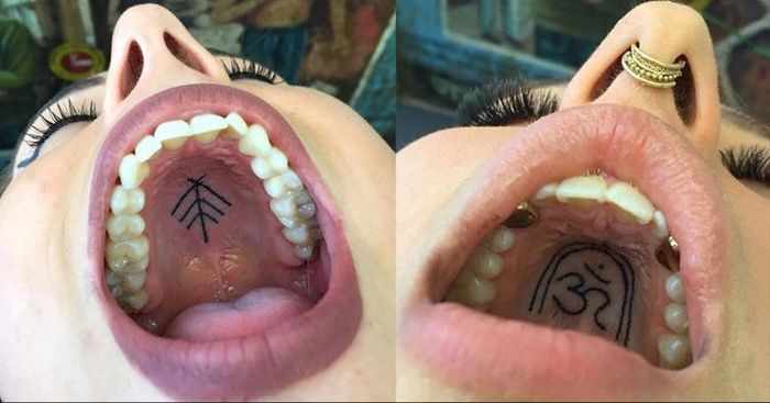 Tato di atap mulut karya Indy Voet, seniman tato asal Belgia.