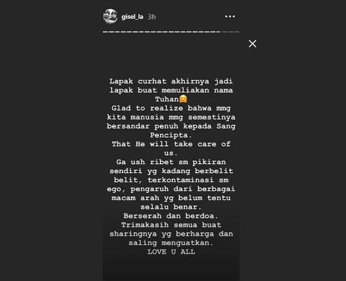 Curhatan <a href='https://pontianak.tribunnews.com/tag/gisel' title='Gisel'>Gisel</a> ajak netizen 