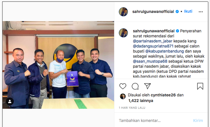 Sahrul Gunawan mencalonkan diri jadi calon Wakil Bupati Kabupaten Bandung