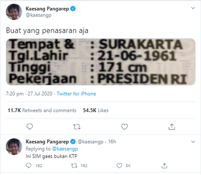 Jawab rasa penasaran, Kaesang buka identitas presiden Jokowi.