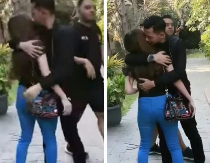 Tampak Dory Harsa yang memeluk erat pujaan hatinya itu seolah sudah menyimpan kerinduan mendalam.