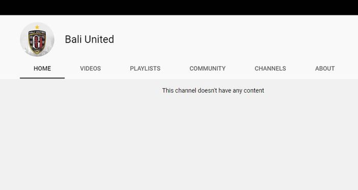 Seluruh konten video YouTube resmi Bali United menghilang, 2 Agustus 2020.