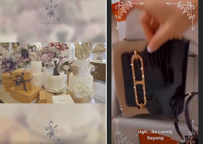 Syahrini mendapatkan beberapa kado ulang tahun, salah satunya tas branded dari brand Hermes