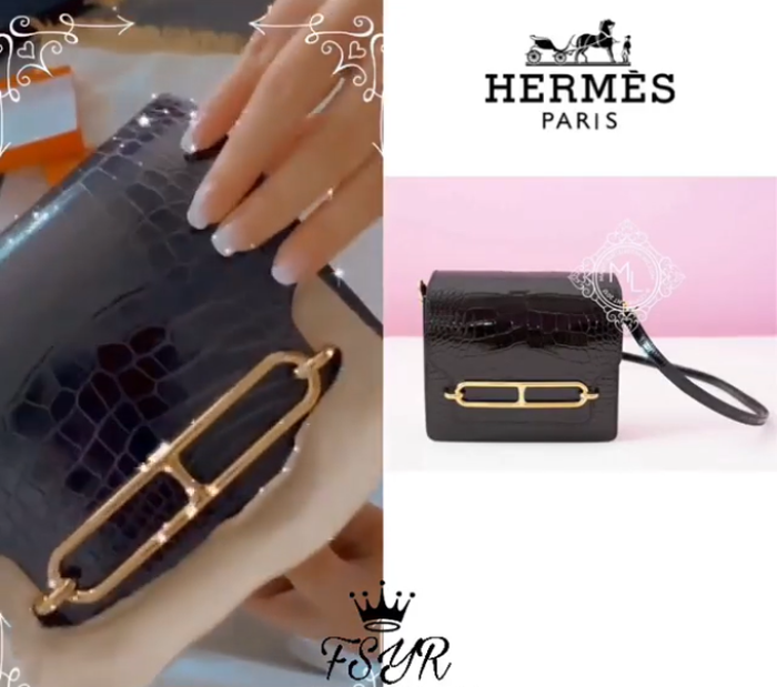 Hermes Noir Shiny Crocodile GHW Roulis Mini 18/19 Handbag