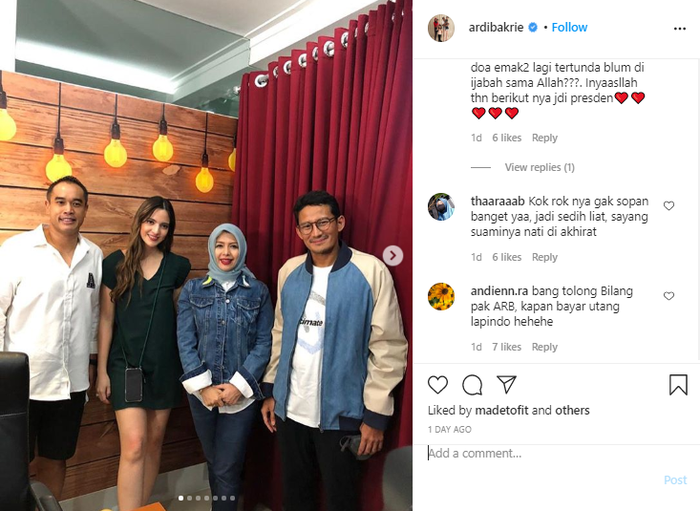 Penampilan Nia Ramadhani saat bertemu Sandiaga Uno