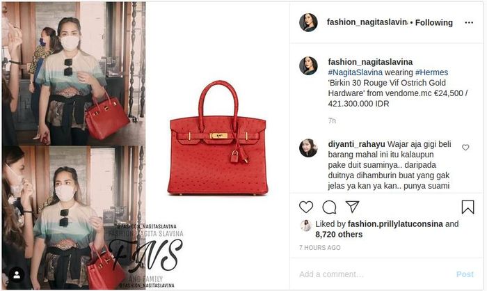 Penampakan tas Sultan milik Nagita Slavina keluaran brand Hermes yang harganya mencapai Rp 421 juta