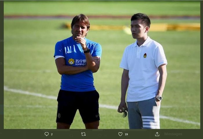 Pelatih Inter Milan Antonio Conte bersama presiden klub, Steven Zhang.