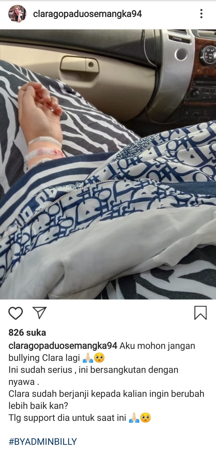 Kritik netizen membuat Clara Gopa stres hingga akhirnya dirinya memutuskan untuk bunuh diri. (Instagram claragopaduosemangka94)