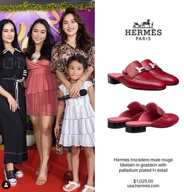 Ayu Ting Ting kepergok pakai sepatu Hermes 'trocadero mule rouge tibetain in goatskin with palladium plated H detail' seharga Rp 15.067.500 jadi perdebatan netizen.