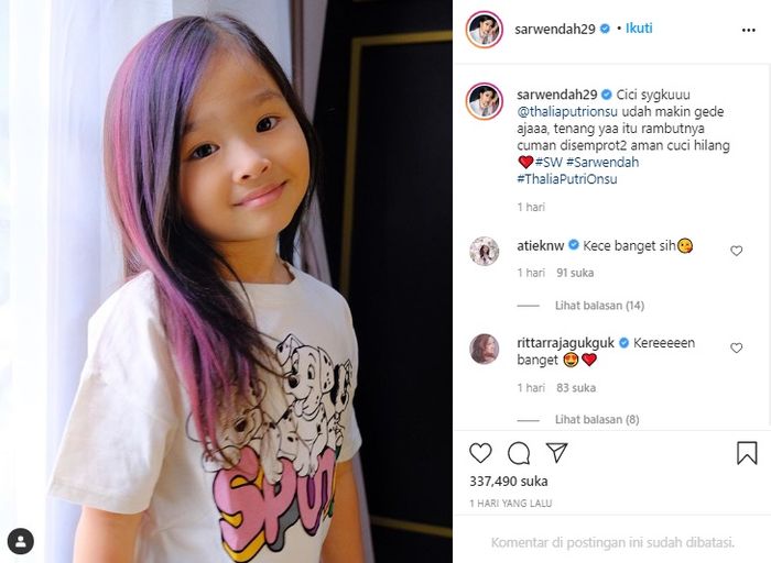 Thalia Putri Onsu disebut mirip dengan Jennie Blackpink.
