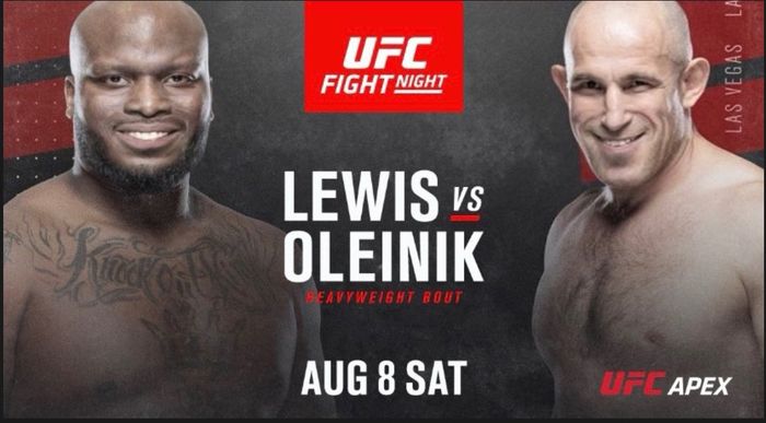 Poster Derrick Lewis vs Aleksei Oleinik (kanan) di UFC Fight Night 174.