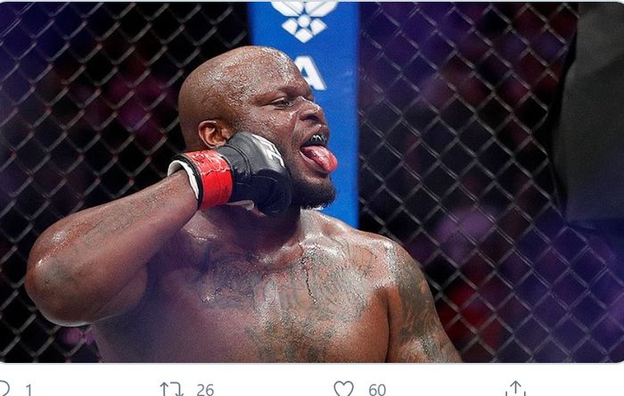 Derrick Lewis, jadi raja KO kelas berat usai kalahkan lawannya di UFC Fight Night 174, Minggu (9/8/2020) WIB.