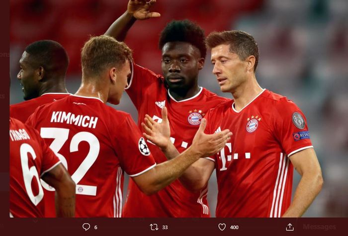 Robert Lewandowski merayakan gol untuk Bayern Muenchen ke gawang Chelsea dalam partai Liga Champions, 8 Agustus 2020.