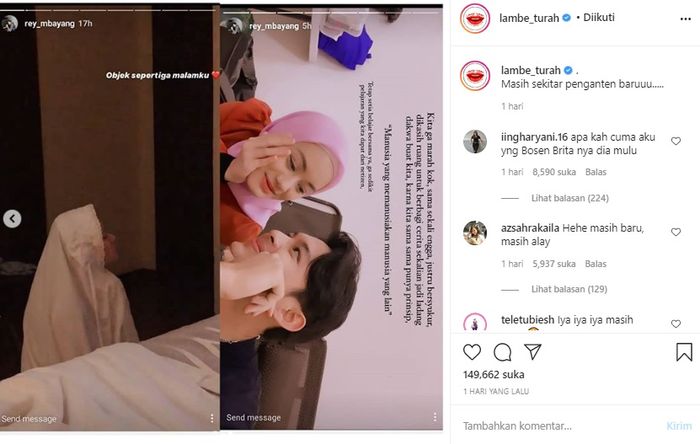 Rey Mbayang beri jawaban bijak usai kena nyinyir lantaran memposting foto Dinda Hauw saat salat.