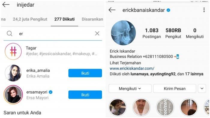 Erick Iskandar dan Jessica Iskandar tak lagi saling follow Instagram