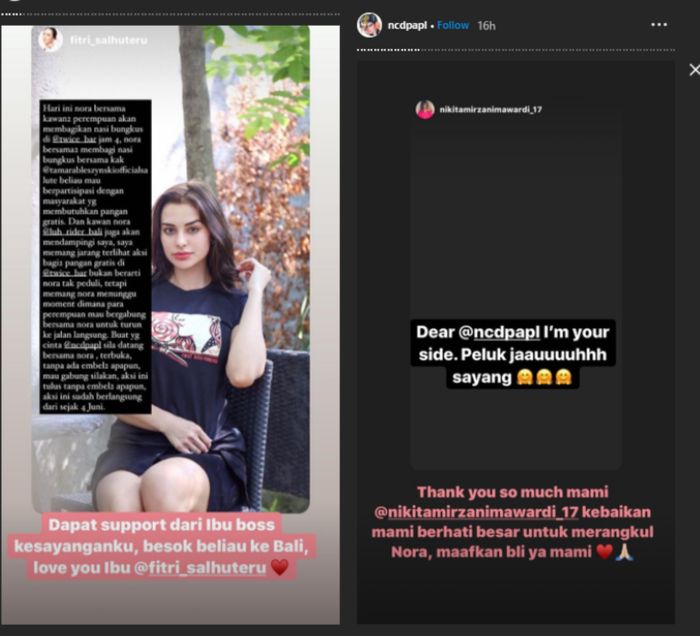 Nora Alexandra berterima kasih untuk Nikita Mirzani dan Fitri Salhuteru