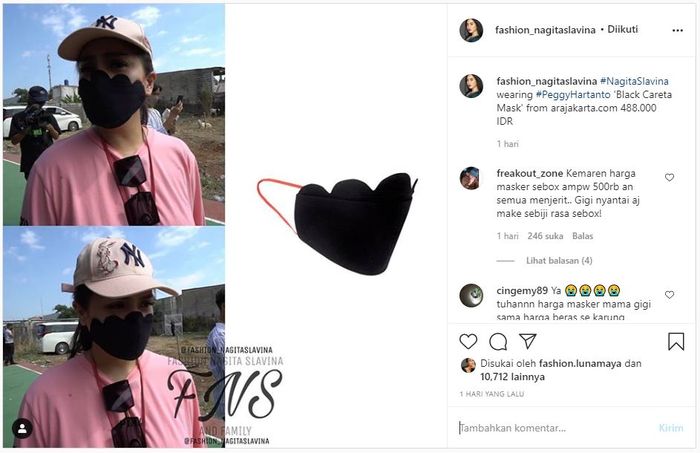 Masker hitam polos Nagita Slavina yang bikin netizen geleng-geleng kepala dengan harganya yang mencapai setengah juta.