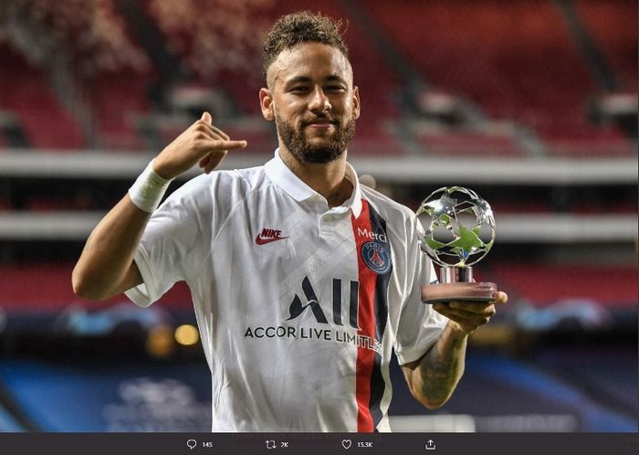 Neymar menjadi man of the match laga PSG versus Atalanta, Rabu (12/8/2020).