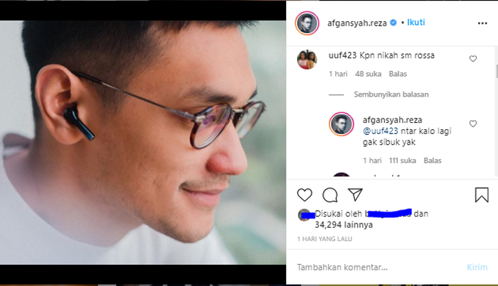 Afgan Syahreza balas komentar warganet terkait <a href='https://pontianak.tribunnews.com/tag/rossa' title='Rossa'>Rossa</a>.