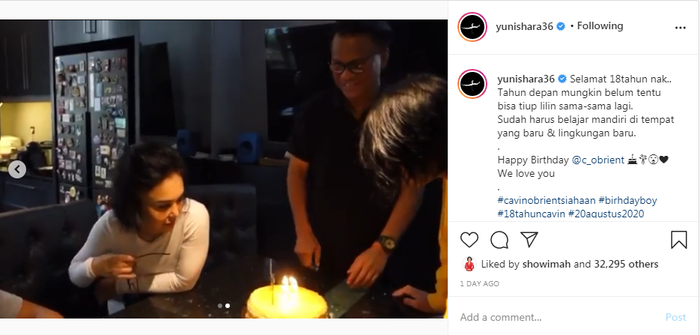 Video tiup lilin ulang tahun putra sulung Yuni Shara.