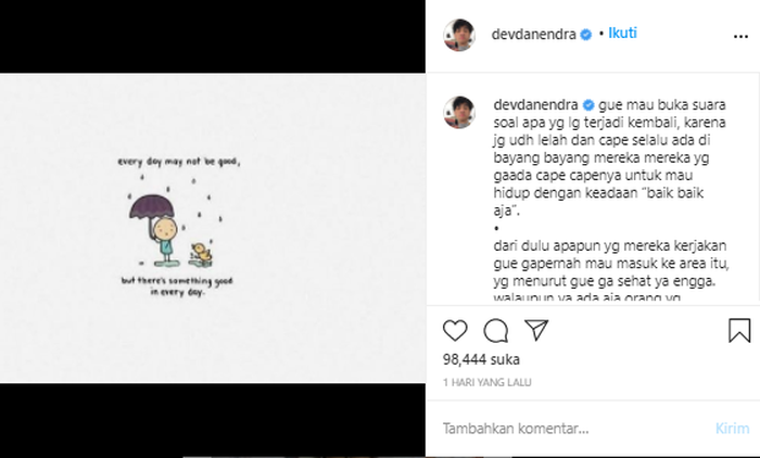 Devano curhat tentang kelelahan.