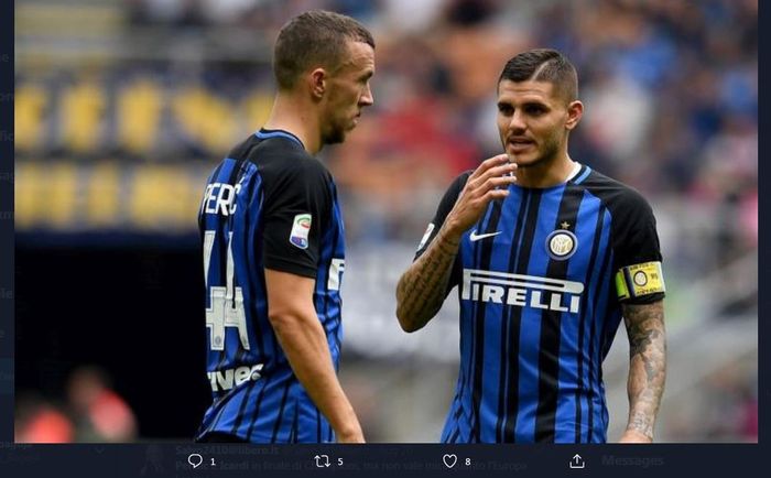 Mauro Icardi (kanan) dan Ivan Perisic saat masih membela Inter Milan.