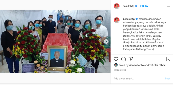 Kakek Ahok meninggal dunia