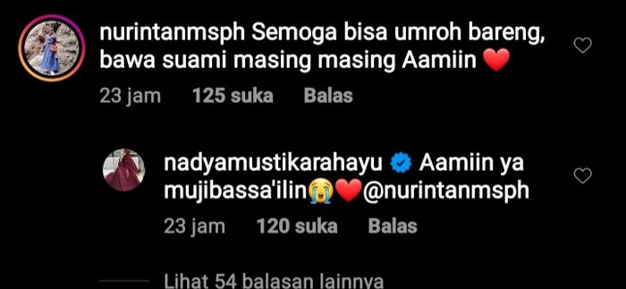 Nadya Mustika Rahayu bubuhkan emoji menangis saat disinggung soal suami.