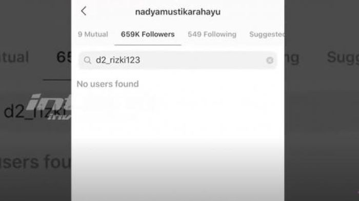 Akun Instagram Rizki D'Academy tidak ada dalam daftar pengikut Nadya Mustika Rahayu.