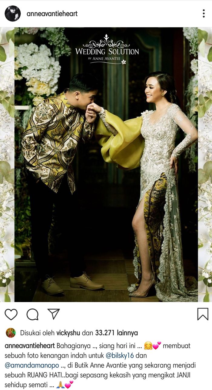 Desainer ternama Anne Avantie mengunggah sebuah momen yang diklaim sangat berharga untuk Billy Syahputra dan Amanda Manopo.