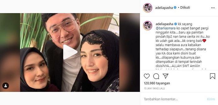 Ucapan duka dari istri Pasha Ungu, Adelia Pasha atas meninggalnya desainer Barli Asmara