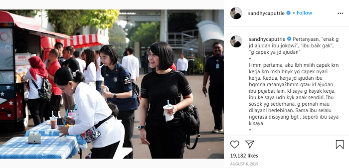 Unggahan ajudan Iriana Jokowi, Sandhyca Putrie