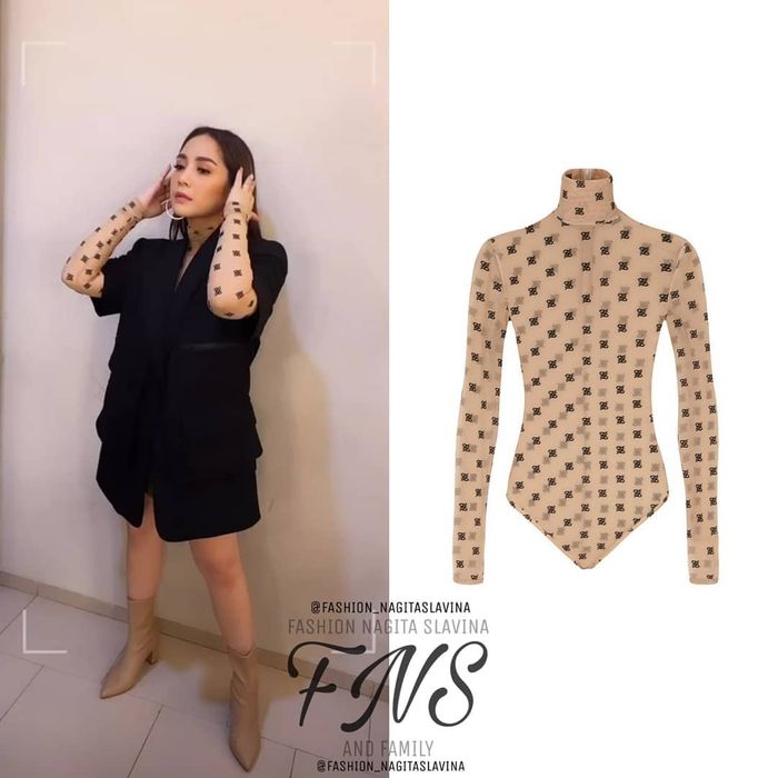 Nagita tampak mengenakan Beige Tulle Bodysuit dari Fendi