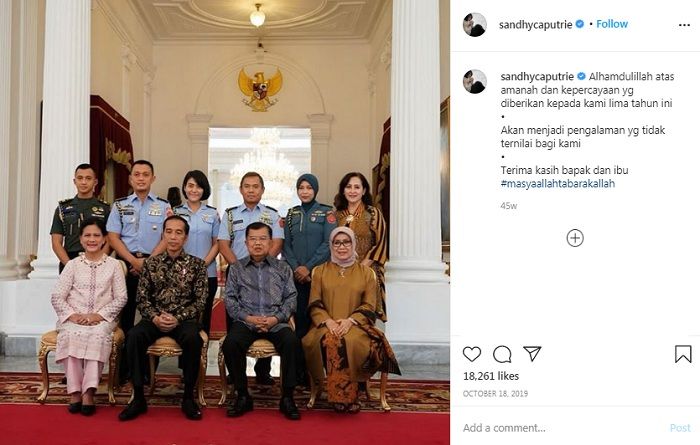 Unggahan ajudan Iriana Jokowi, Sandhyca Putrie